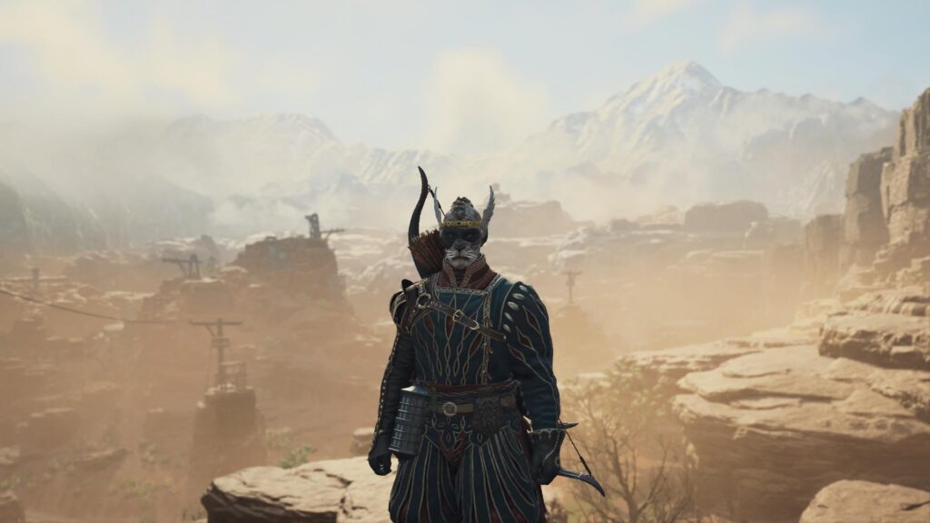 Personage uit Dragon's Dogma 2 tegen een achtergrond van een woestijnachtig landschap